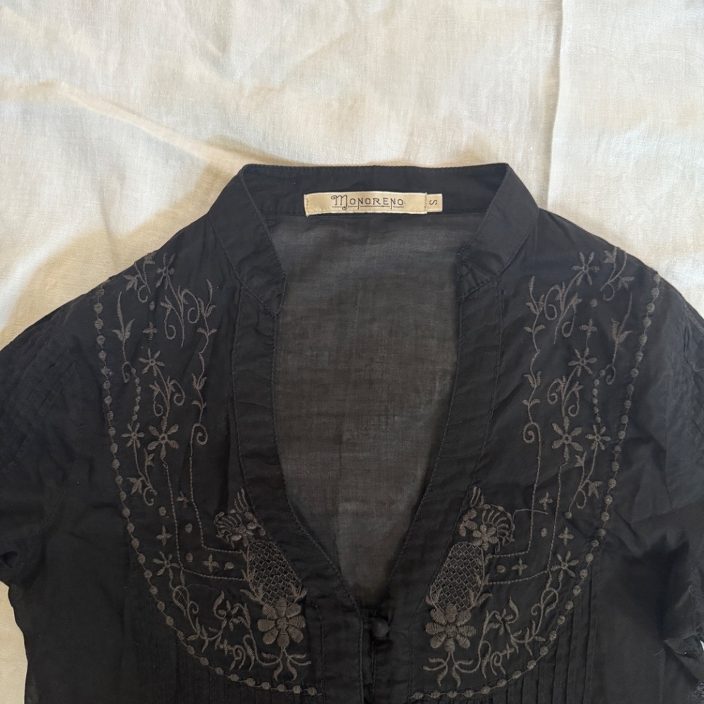 MONORENO Women’s Embroidered Boho Black Tunic Small - Picture 5 of 11